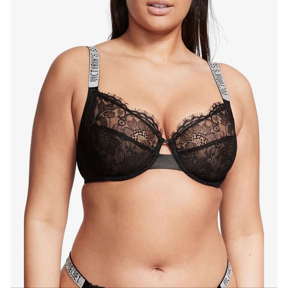 Victoria's Secret The Fabulous Full Cup Shine Strap Bra in Black Size 40G